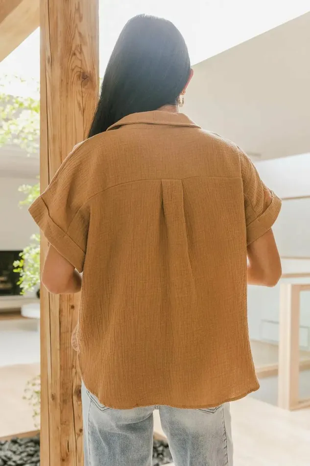 Aurelia Button Up Top In Tan Tan Women Bohme Tops