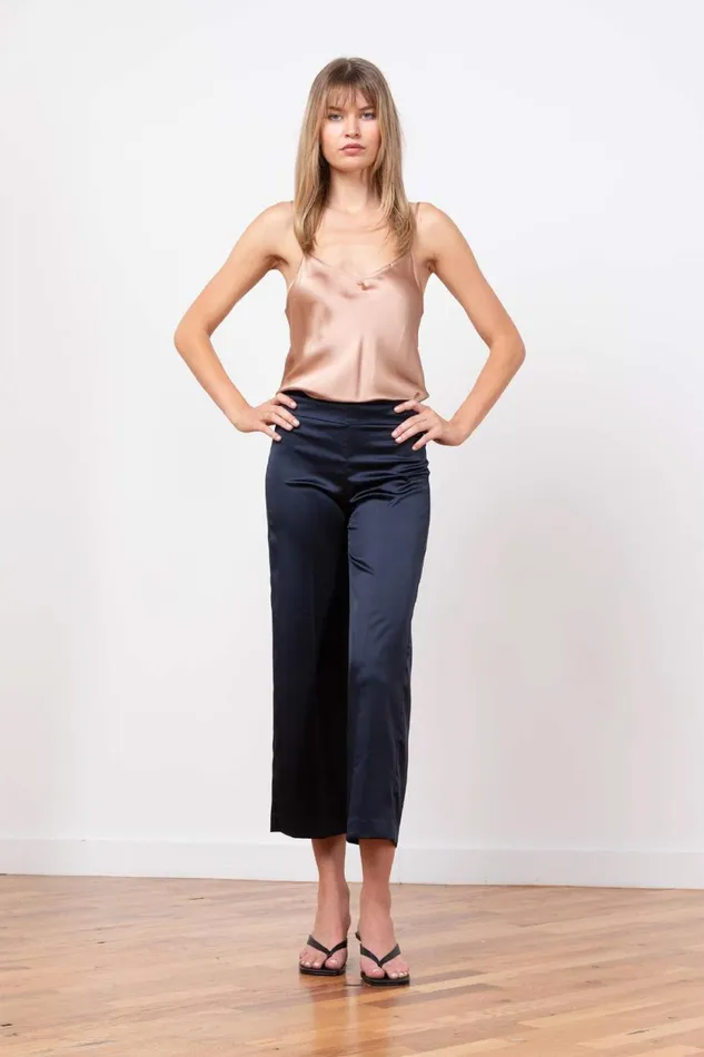 Avenue Montaigne ALEX Satin Navy Women Pants