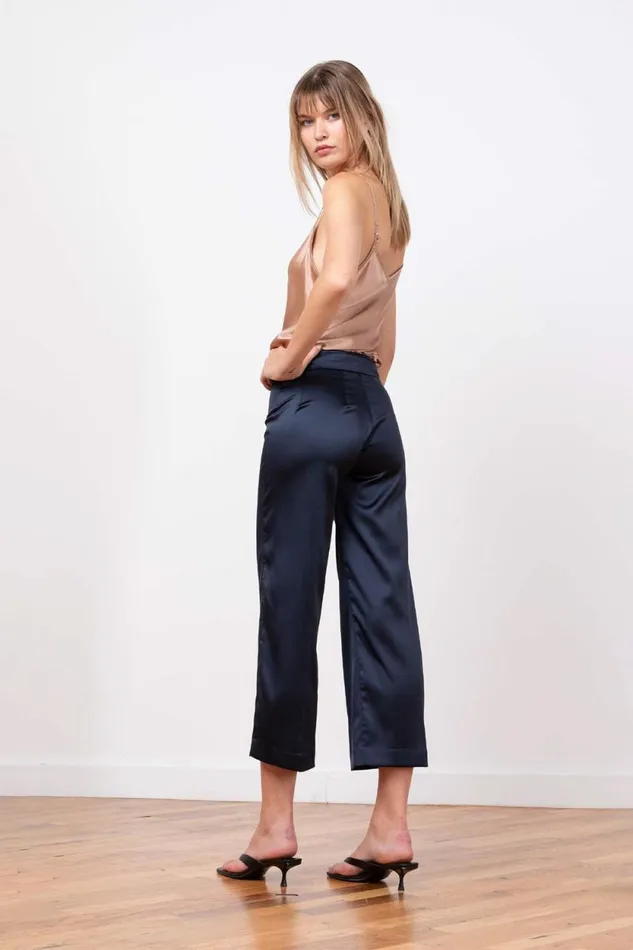 Avenue Montaigne ALEX Satin Navy Women Pants