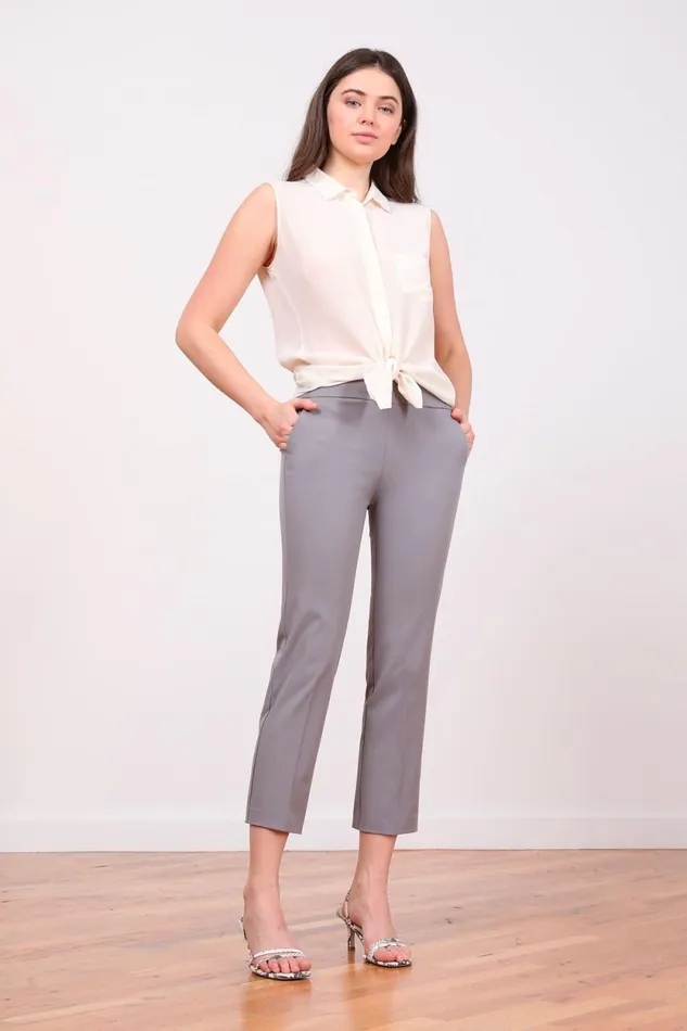 Avenue Montaigne LULU Cotton Light Grey Women Pants