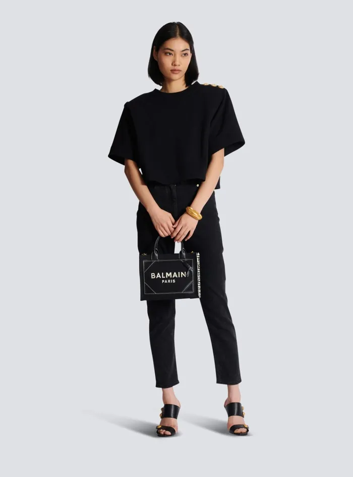 BArmy Tote Bag In Monogrammed Canvas And Leather Black Women Balmain Handbags