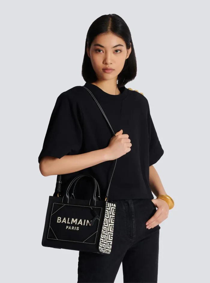 BArmy Tote Bag In Monogrammed Canvas And Leather Black Women Balmain Handbags