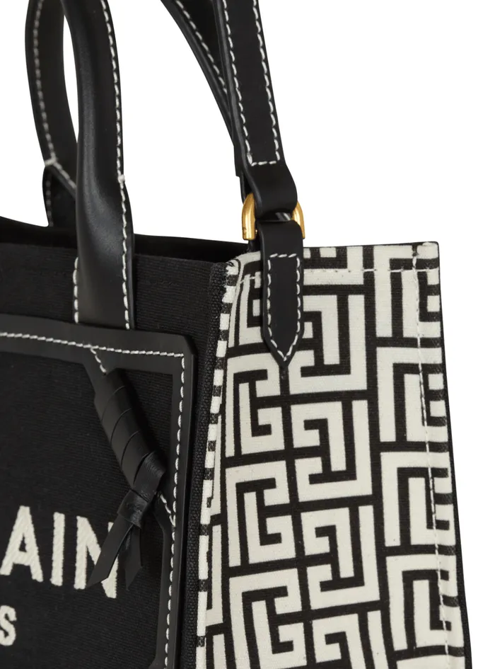 BArmy Tote Bag In Monogrammed Canvas And Leather Black Women Balmain Handbags