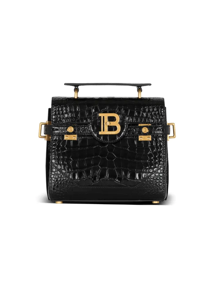BBuzz 23 Bag In Crocodileprint Leather Black Women Balmain Handbags