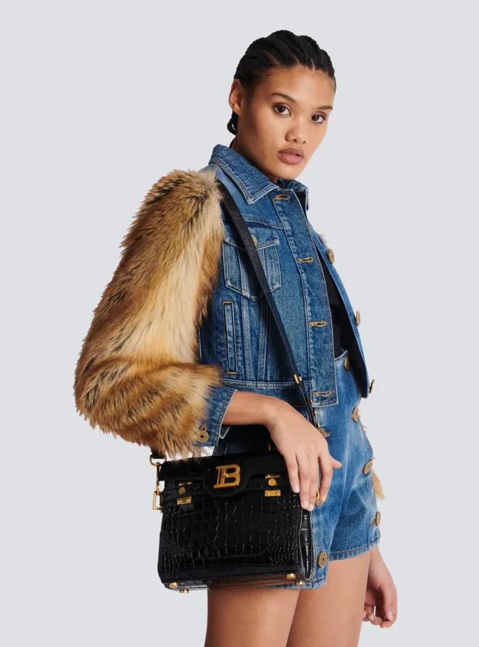 BBuzz 23 Bag In Crocodileprint Leather Black Women Balmain Handbags