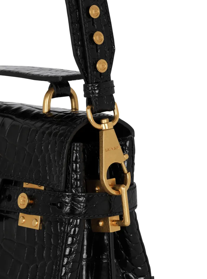 BBuzz 23 Bag In Crocodileprint Leather Black Women Balmain Handbags