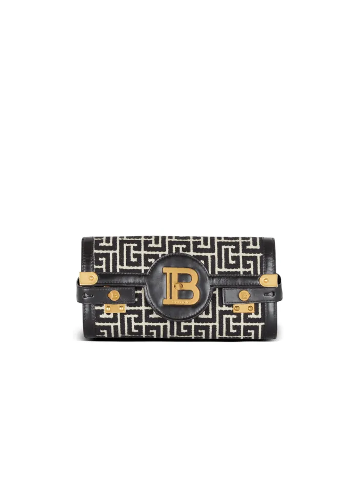 BBuzz 23 Jacquard And Leather Clutch Bag Black Women Balmain Crossbody Bags