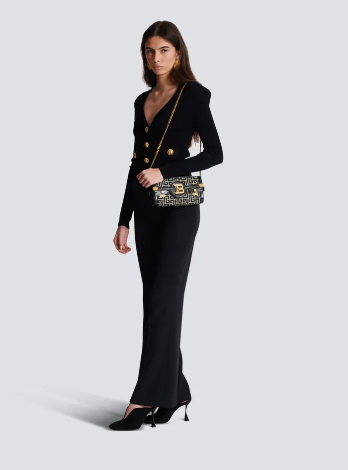 BBuzz 23 Jacquard And Leather Clutch Bag Black Women Balmain Crossbody Bags