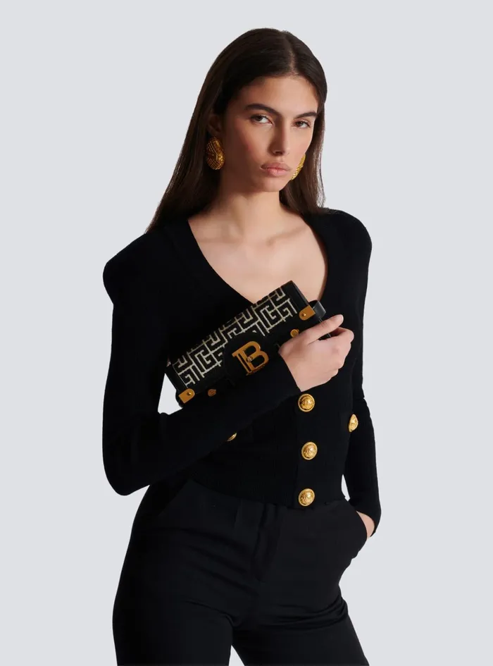 BBuzz 23 Jacquard And Leather Clutch Bag Black Women Balmain Crossbody Bags