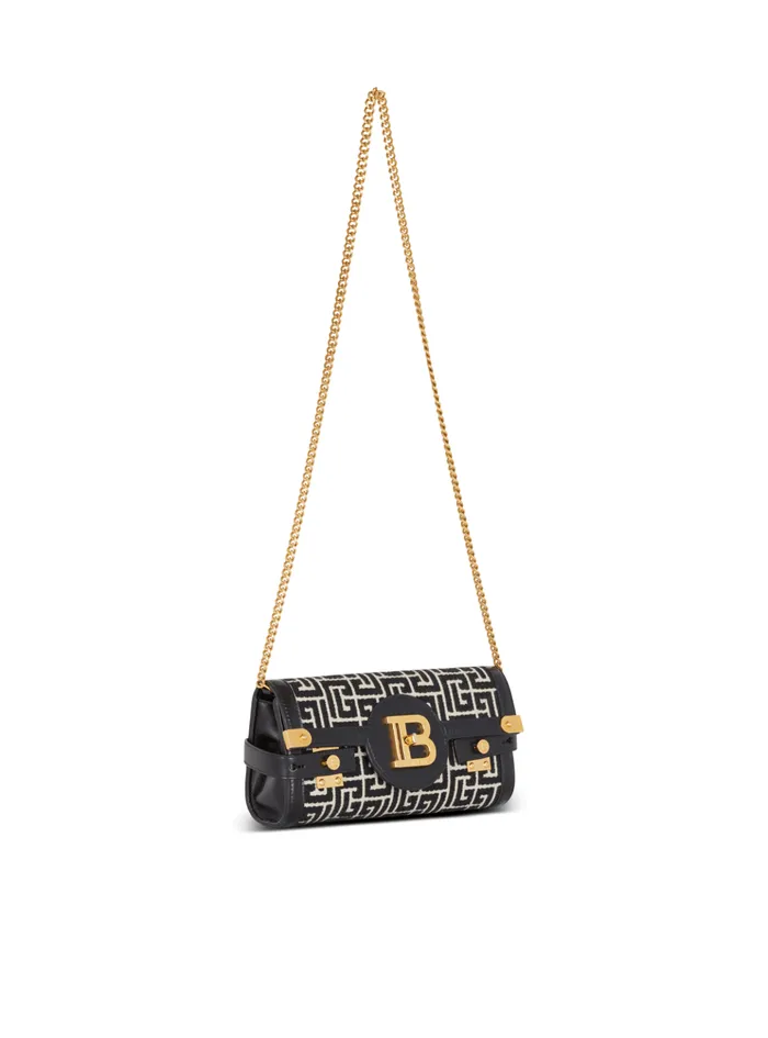 BBuzz 23 Jacquard And Leather Clutch Bag Black Women Balmain Crossbody Bags