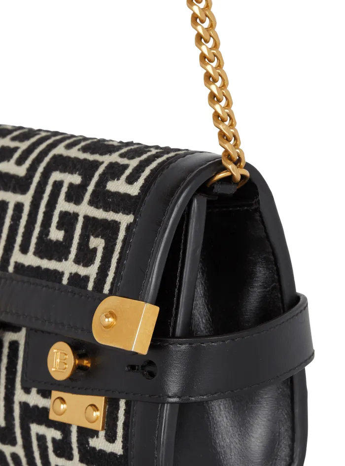BBuzz 23 Jacquard And Leather Clutch Bag Black Women Balmain Crossbody Bags