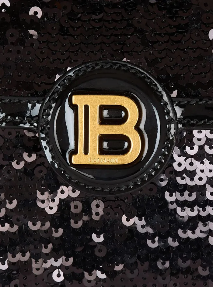 BBuzz Dynasty Small Bag In Leather And Sequins Black Women Balmain Handbags