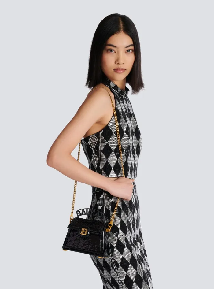BBuzz Dynasty Small Bag In Leather And Sequins Black Women Balmain Handbags
