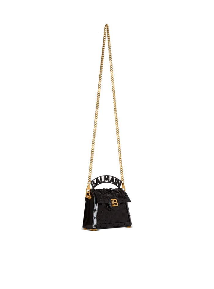BBuzz Dynasty Small Bag In Leather And Sequins Black Women Balmain Handbags