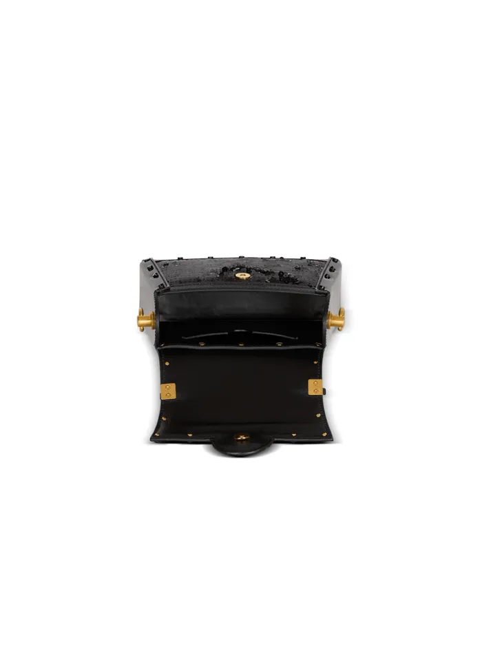 BBuzz Dynasty Small Bag In Leather And Sequins Black Women Balmain Handbags