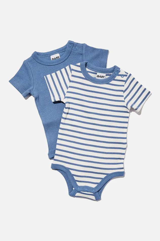 Baby Rompers and All In Ones Cotton On 2 Pack Essentials Short Sleeve Bubbysuit Petty Blue