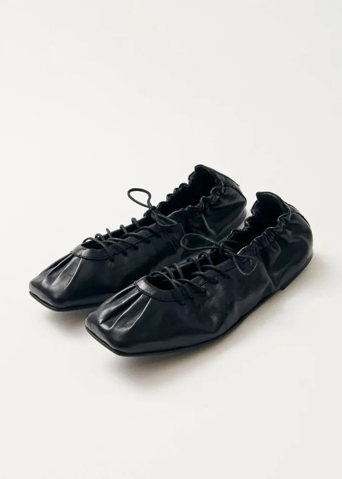 Ballet Flats Women ALOHAS Aureline Black Leather Ballet Flats