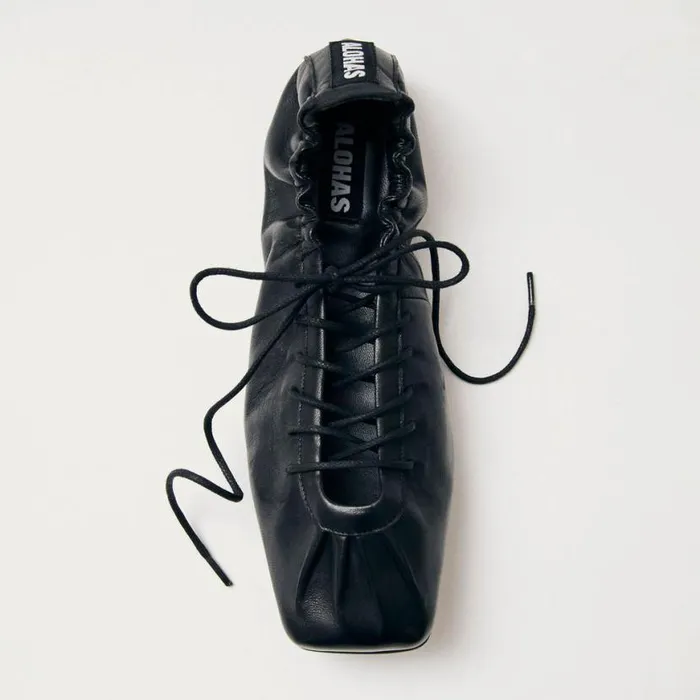 Ballet Flats Women ALOHAS Aureline Black Leather Ballet Flats