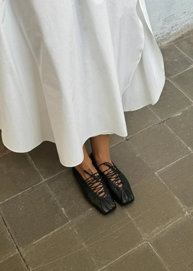 Ballet Flats Women ALOHAS Aureline Black Leather Ballet Flats