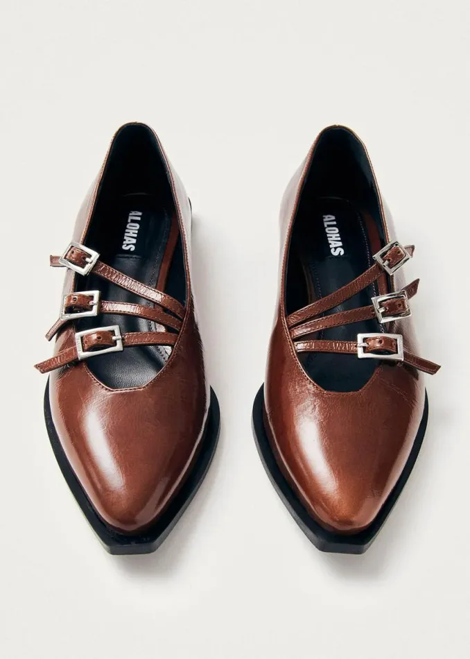 Ballet Flats Women ALOHAS Jive Onix Brown Leather Ballet Flats