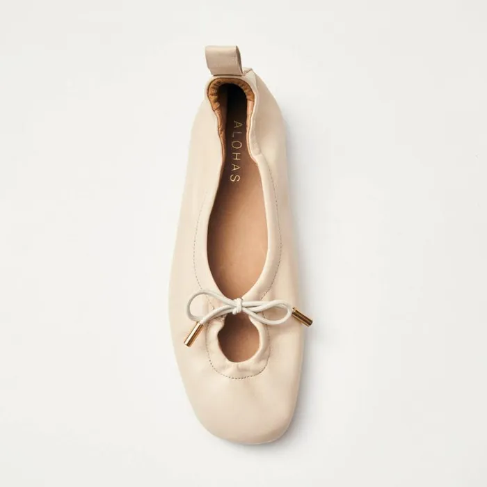 Ballet Flats Women ALOHAS Rosalind Cream Leather Ballet Flats
