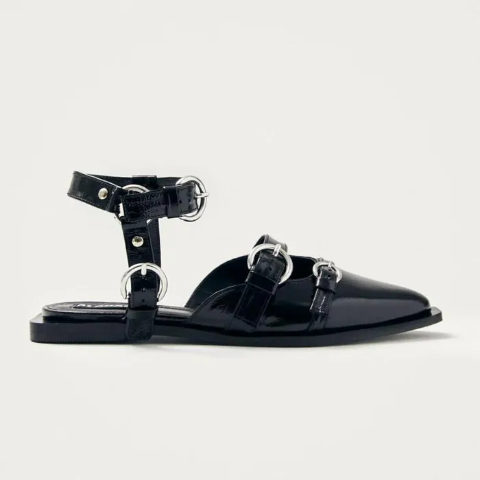 Ballet Flats Women ALOHAS Thalara Onix Black Leather Ballet Flats
