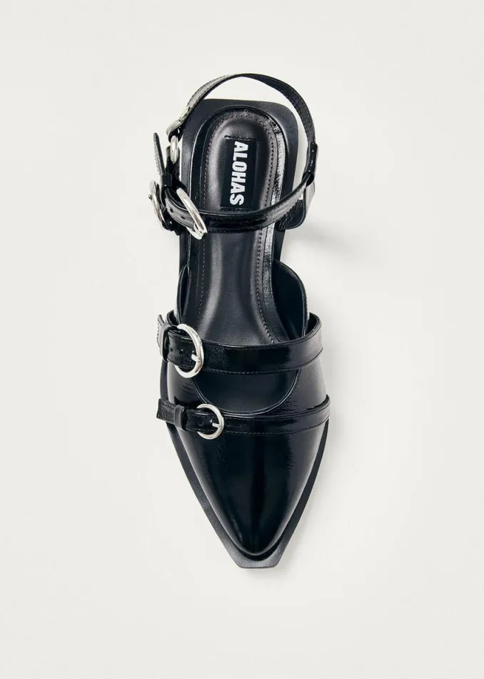 Ballet Flats Women ALOHAS Thalara Onix Black Leather Ballet Flats