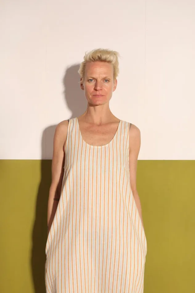 Basic Linen Shift Dress Citrus Stripe WomensShop LF Markey Dresses