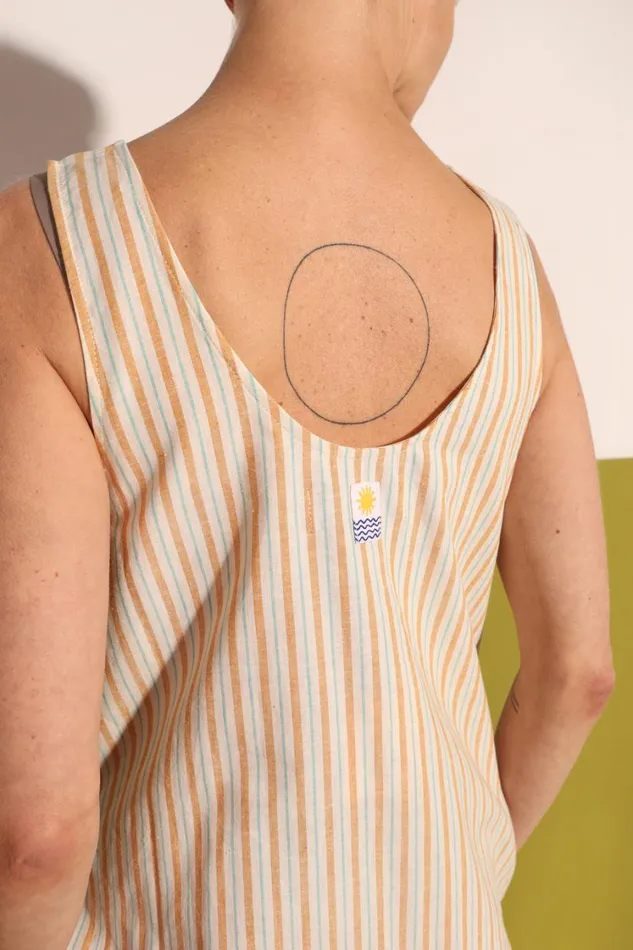 Basic Linen Shift Dress Citrus Stripe WomensShop LF Markey Dresses