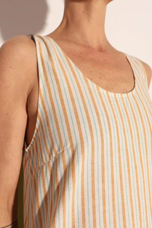 Basic Linen Shift Dress Citrus Stripe WomensShop LF Markey Dresses