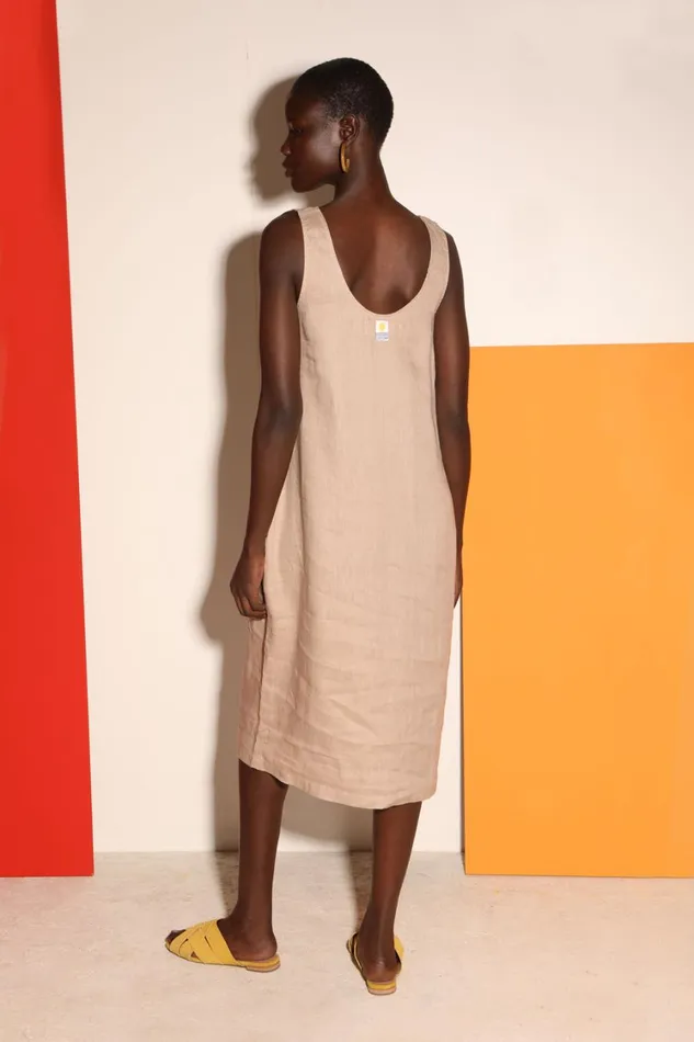 Basic Linen Shift Dress Mushroom WomensShop LF Markey Dresses