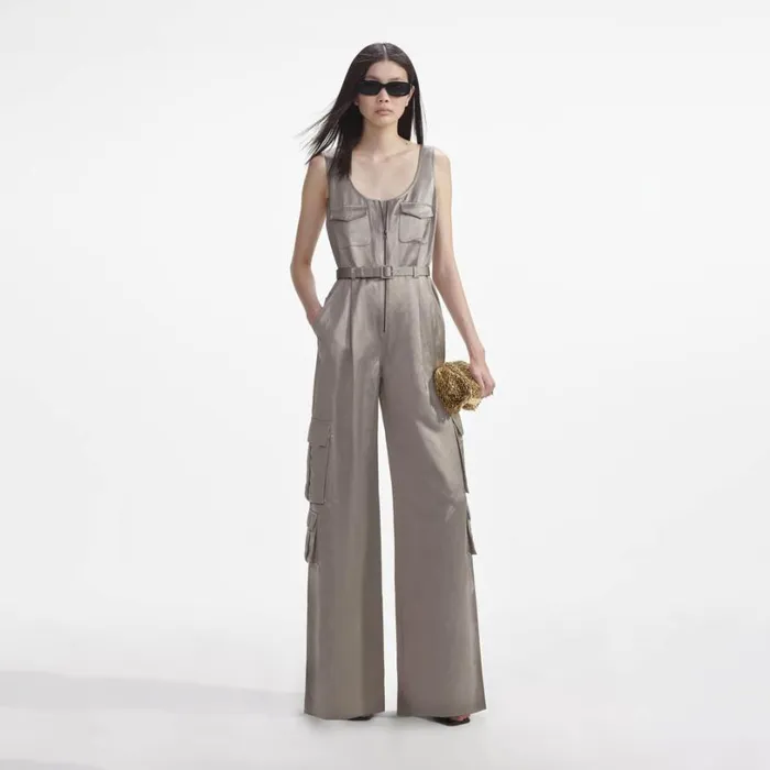 Beige Satin Jumpsuit Women Self Portrait Dresses