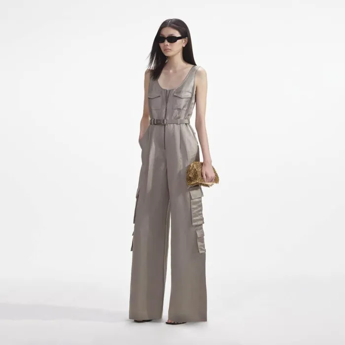 Beige Satin Jumpsuit Women Self Portrait Dresses Beige Satin Jumpsuit Women Self Portrait Dresses