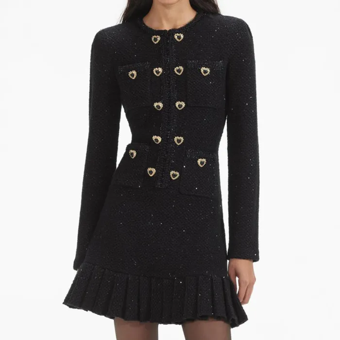 Black Buttoned Knit Mini Dress Women Self Portrait Dresses Black Buttoned Knit Mini Dress Women Self Portrait Dresses