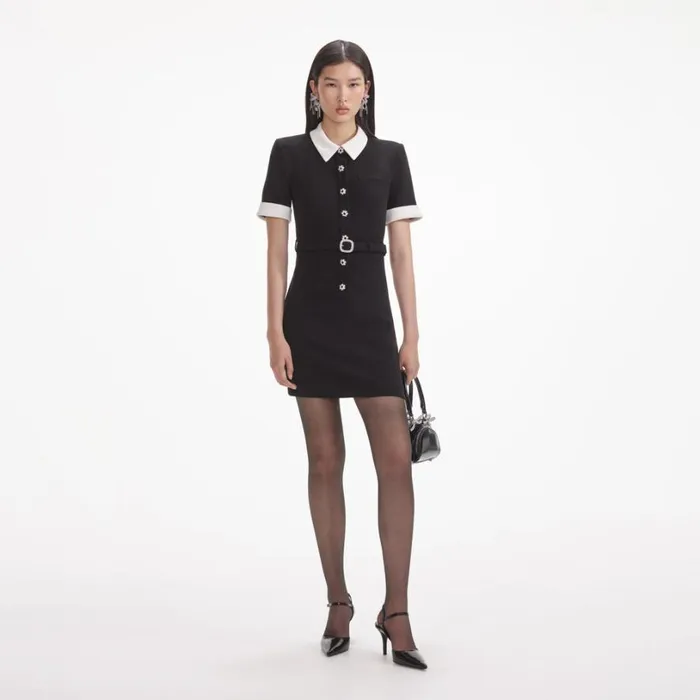 Black Crepe Contrast Mini Dress Women Self Portrait Dresses