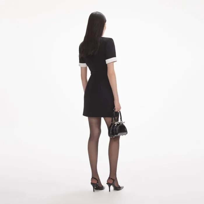 Black Crepe Contrast Mini Dress Women Self Portrait Dresses Black Crepe Contrast Mini Dress Women Self Portrait Dresses