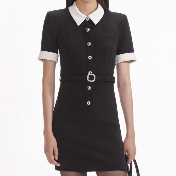 Black Crepe Contrast Mini Dress Women Self Portrait Dresses Black Crepe Contrast Mini Dress Women Self Portrait Dresses