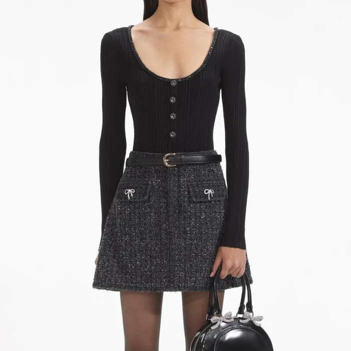 Black Embellished Knit Top Women Self Portrait Tops Black Embellished Knit Top Women Self Portrait Tops