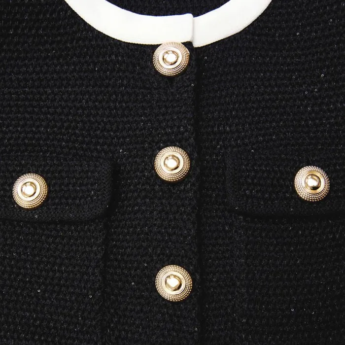 Black Knit Contrast Collar Mini Dress Women Self Portrait Dresses Black Knit Contrast Collar Mini Dress Women Self Portrait Dresses