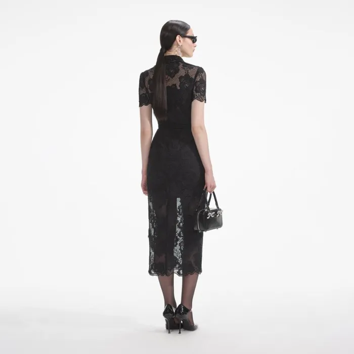 Black Lace Diamante Midi Dress Women Self Portrait Dresses