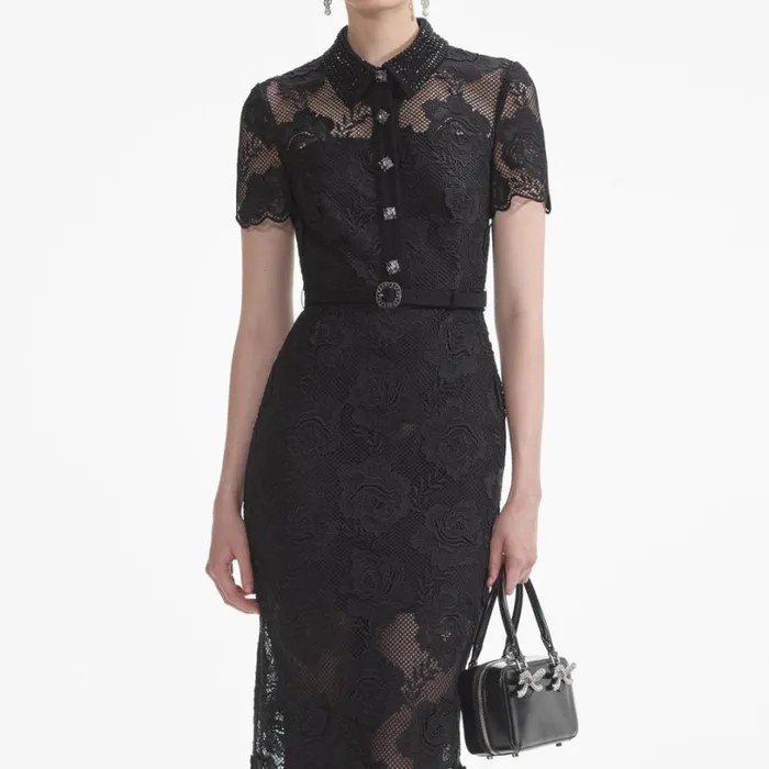 Black Lace Diamante Midi Dress Women Self Portrait Dresses