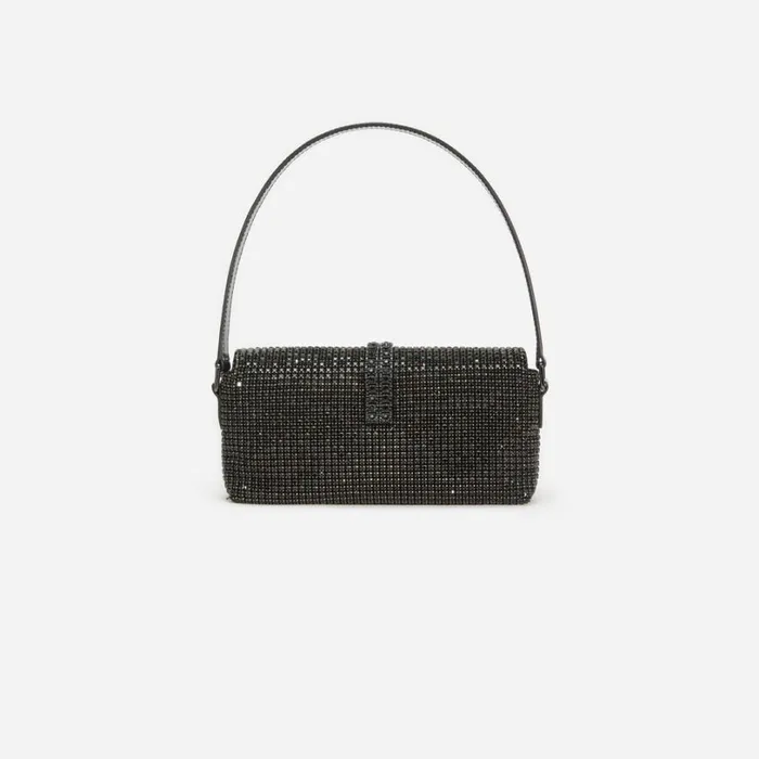 Black Rhinestone Chainmail Baguette Bag Women Self Portrait Mini Black Rhinestone Chainmail Baguette Bag Women Self Portrait Mini