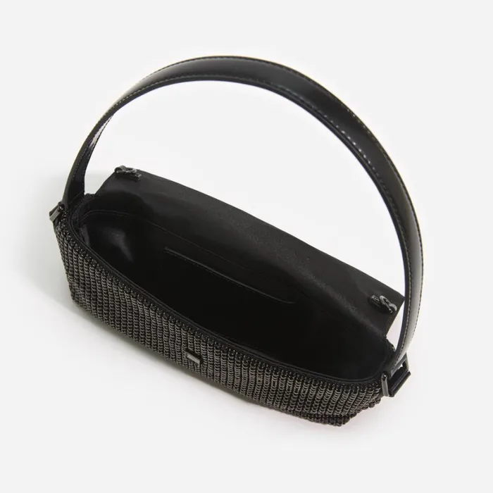 Black Rhinestone Chainmail Baguette Bag Women Self Portrait Mini Black Rhinestone Chainmail Baguette Bag Women Self Portrait Mini