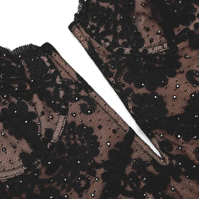 Black Rhinestone Lace Maxi Dress Women Self Portrait Dresses