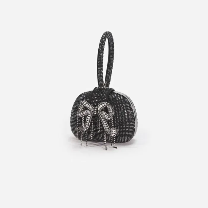 Black Rhinestone Top Handle Clutch Bag Women Self Portrait Mini