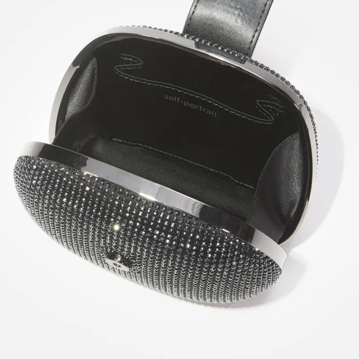 Black Rhinestone Top Handle Clutch Bag Women Self Portrait Mini