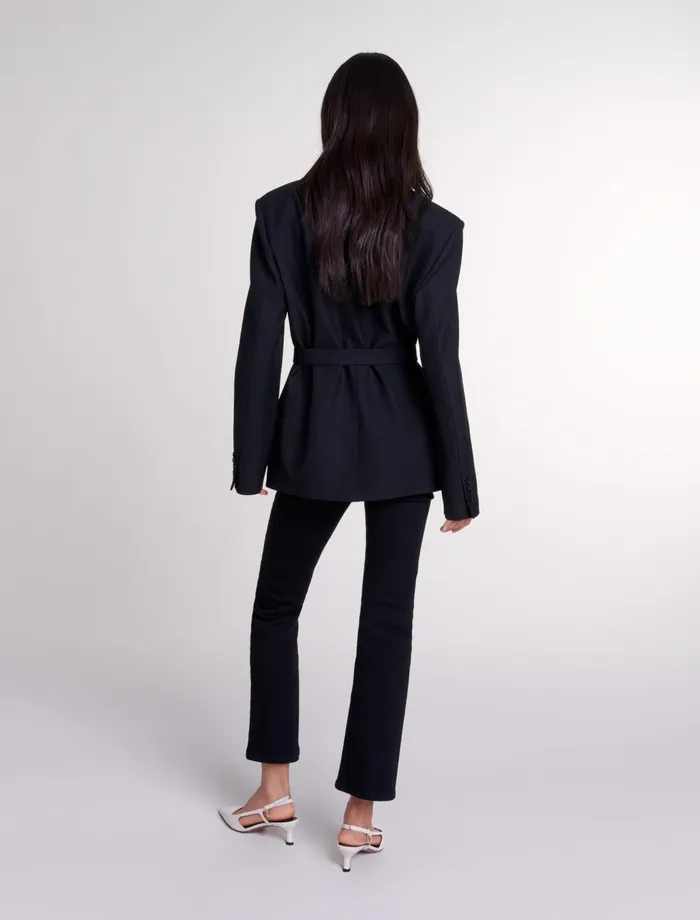 Blazers and Jackets Women Maje Belted Suit Jacket Black