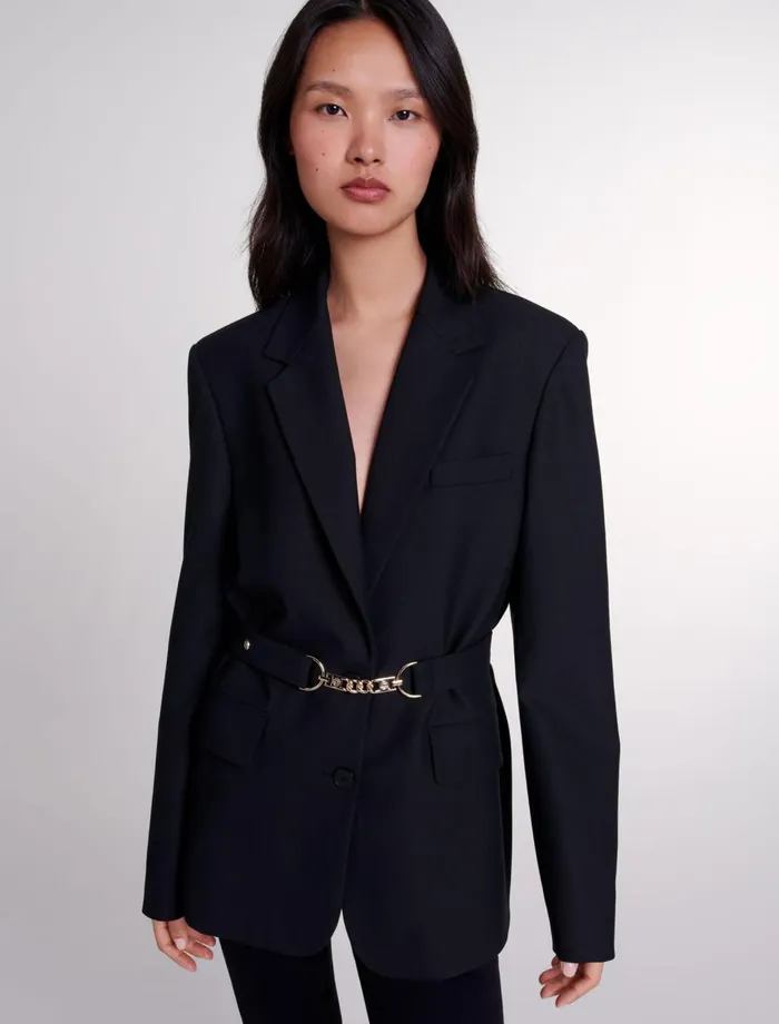 Blazers and Jackets Women Maje Belted Suit Jacket Black