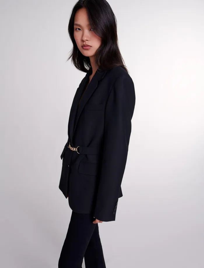 Blazers and Jackets Women Maje Belted Suit Jacket Black