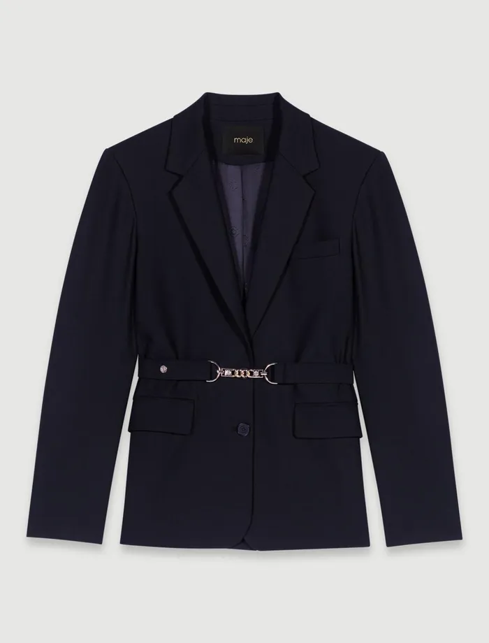 Blazers and Jackets Women Maje Belted Suit Jacket Black